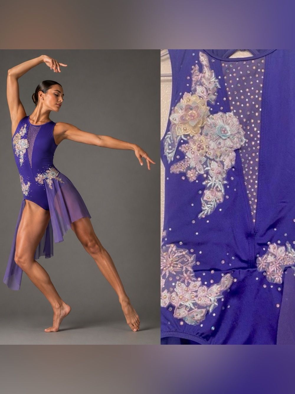 WEISSMAN competition solo Dance purple lyrical Costume illusion D12370 SA adult
